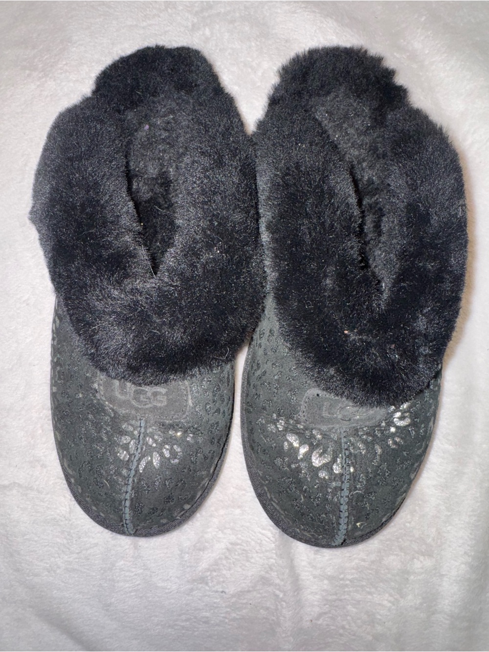 UGG Women's Black Plush Shearling Slip-On Slippers